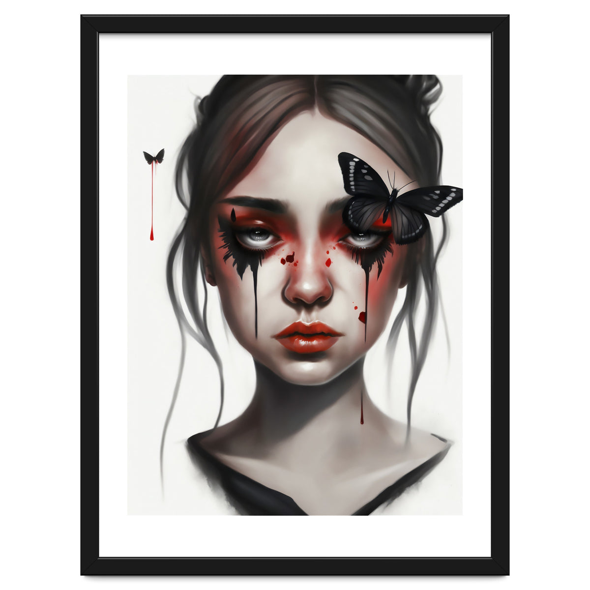 Goth Girl With Butterflies Portrait