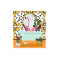 Flamingo Bathing in Moroccan Style Bathroom (Print Only)