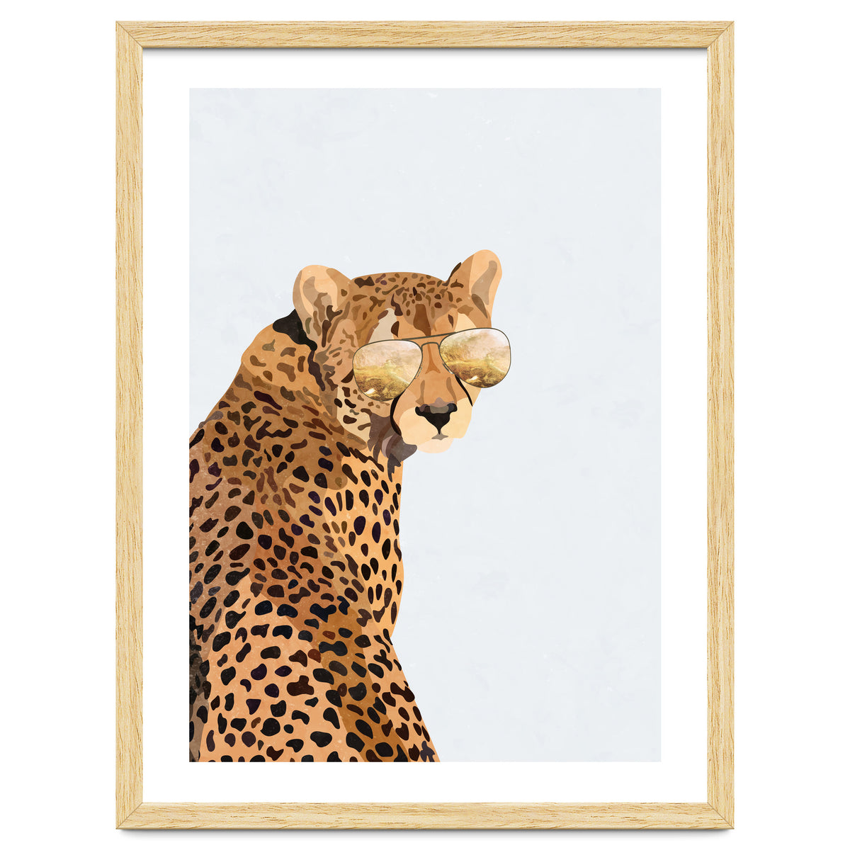 Cool Cat Cheetah Portrait with Gold Sunglasses