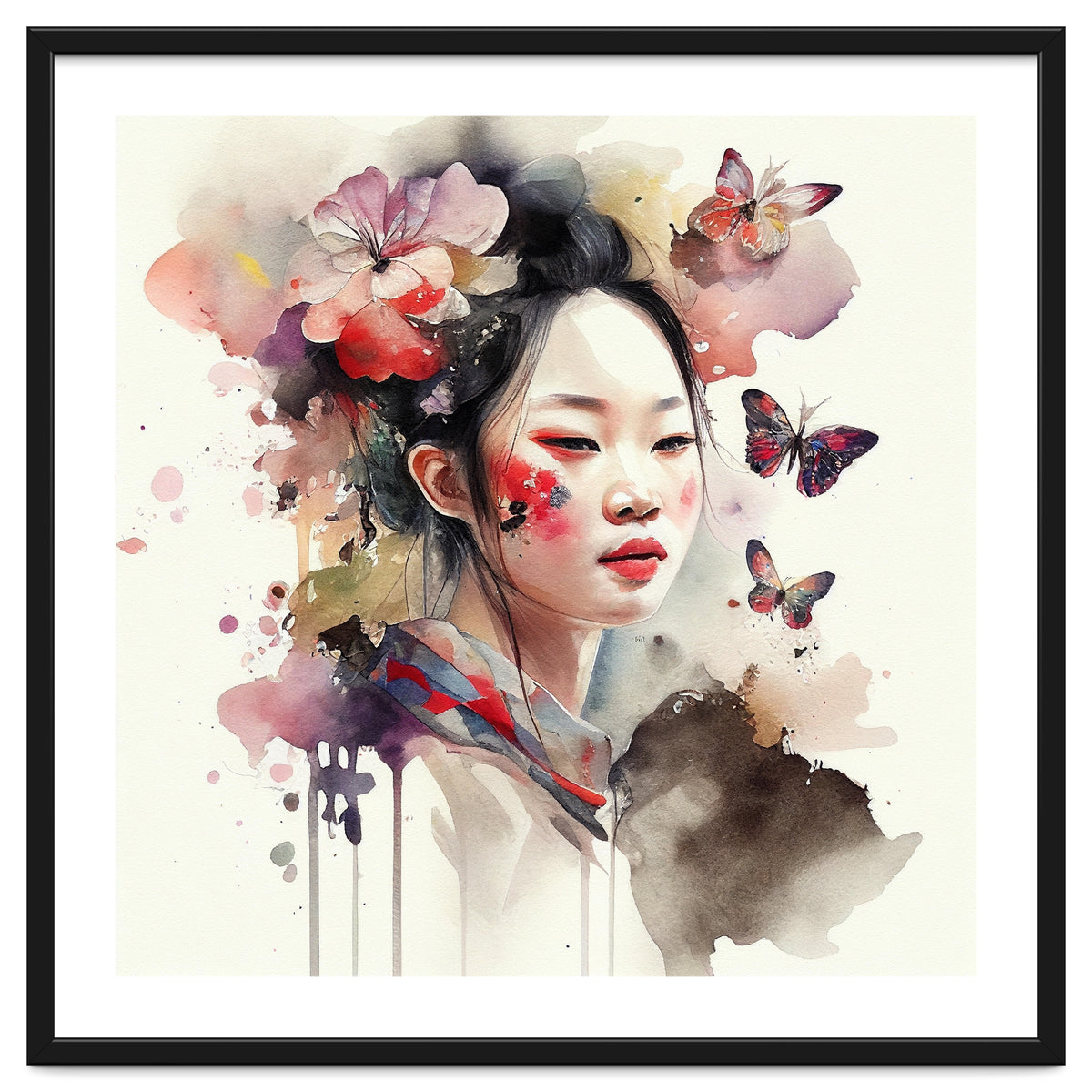 Watercolor Floral Asian Woman #2