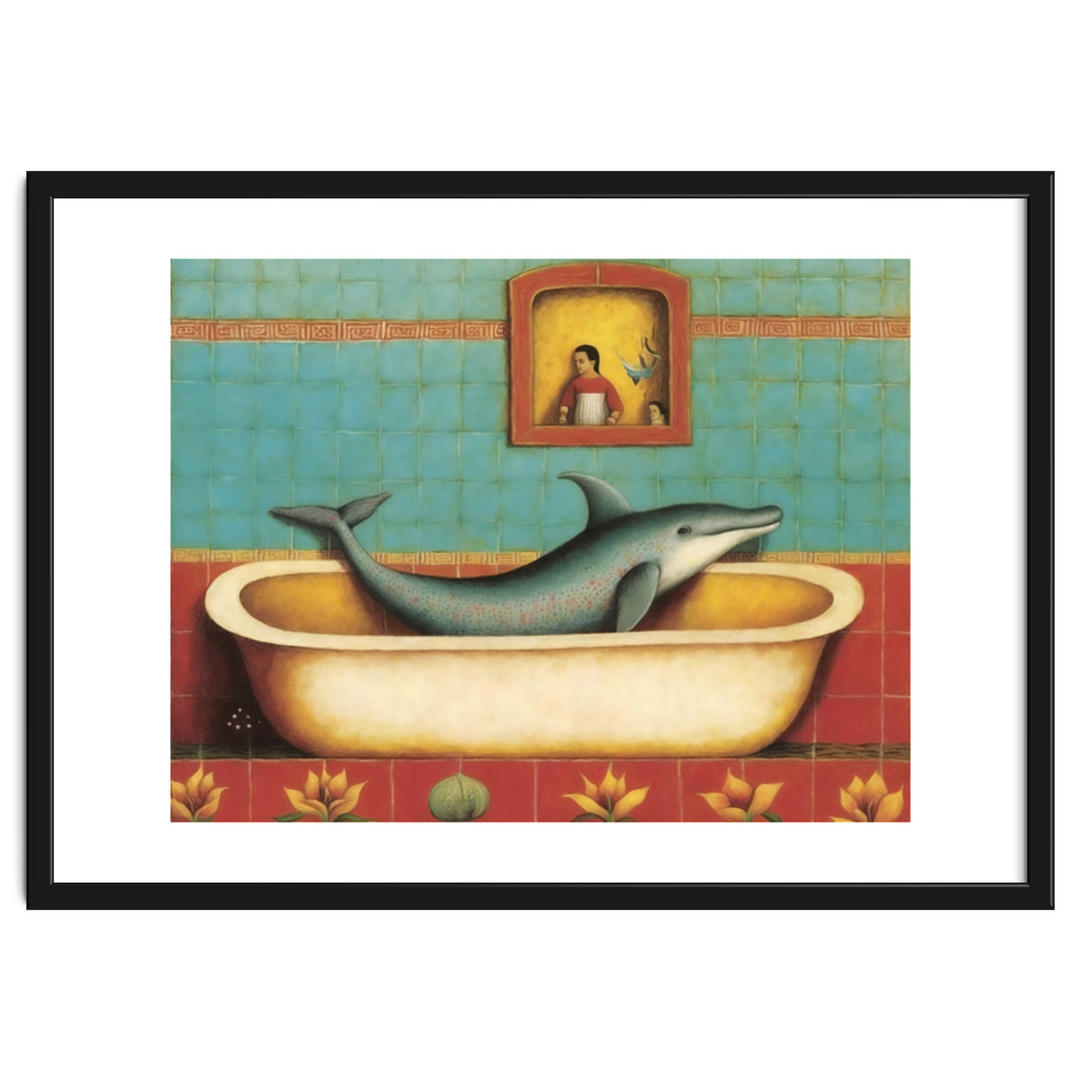 Dolphin In A Bath Folk Art