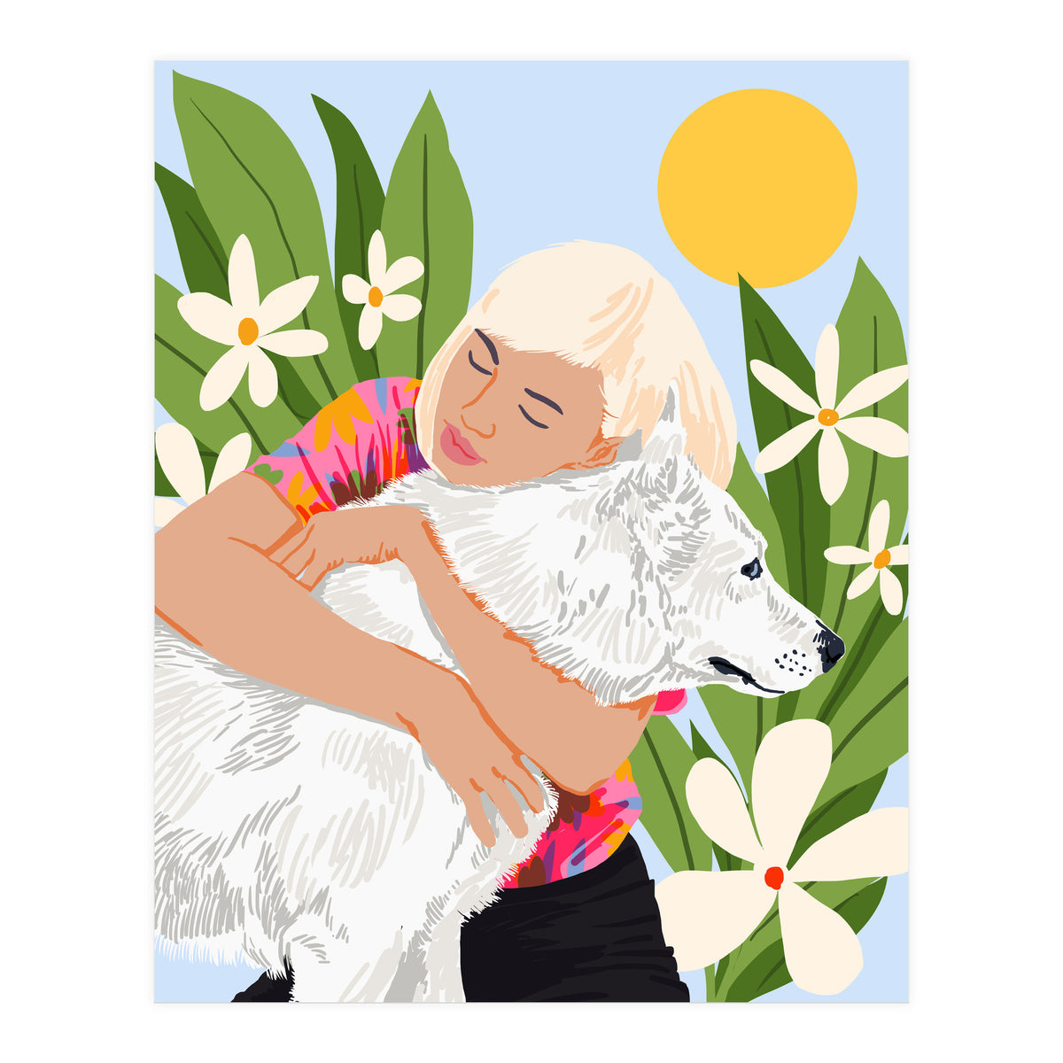 All You Need Is Love & A Dog | Pets Urban Jungle Bohemian Woman Illustration (Print Only)