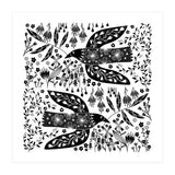 Doves And Flowers Black & White (Print Only) thumbnail