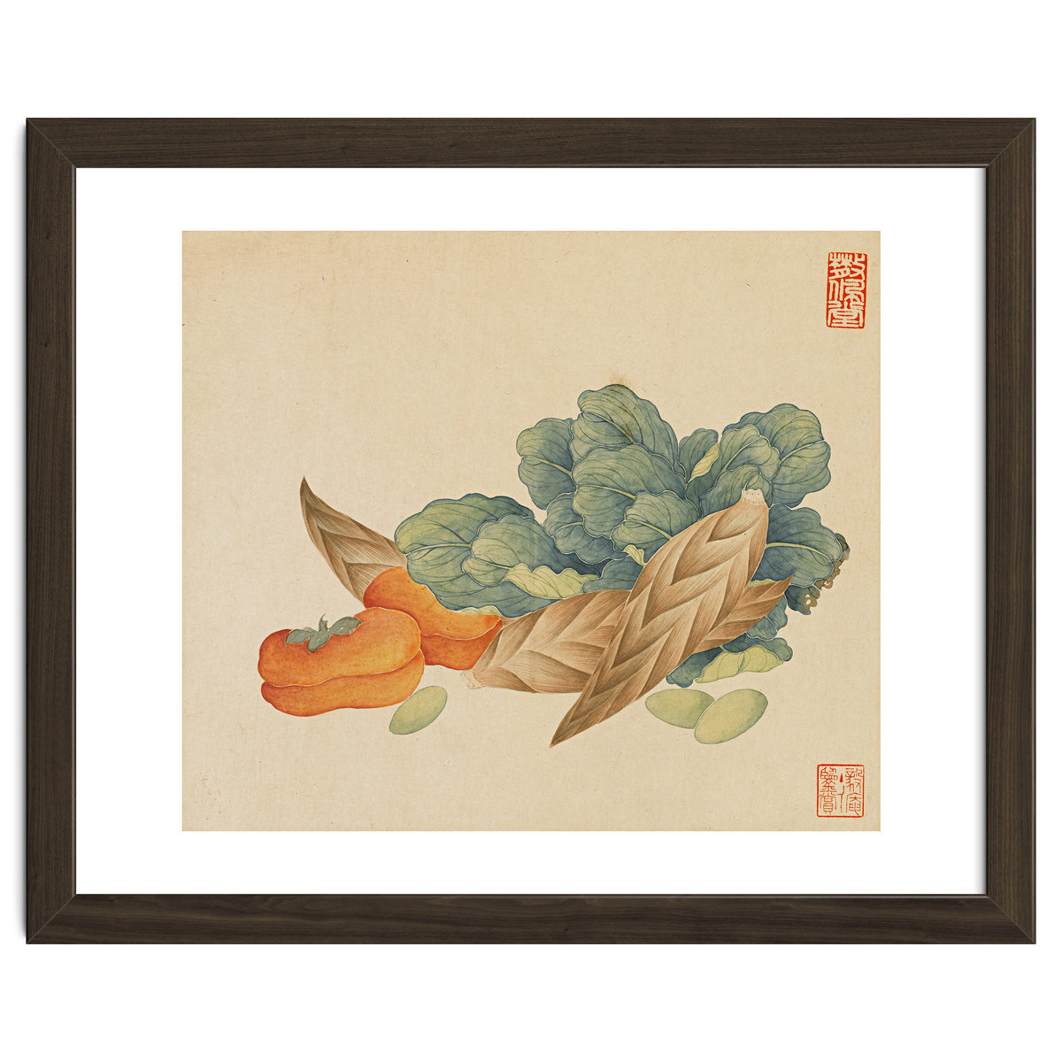 Wang Chengyu~flowers And Vegetables, Vegetables, Fruits, Chinese Cabbage, Lentils, Bamboo Shoots, Persimmons