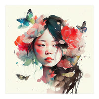 Watercolor Floral Asian Woman #8 (Print Only)