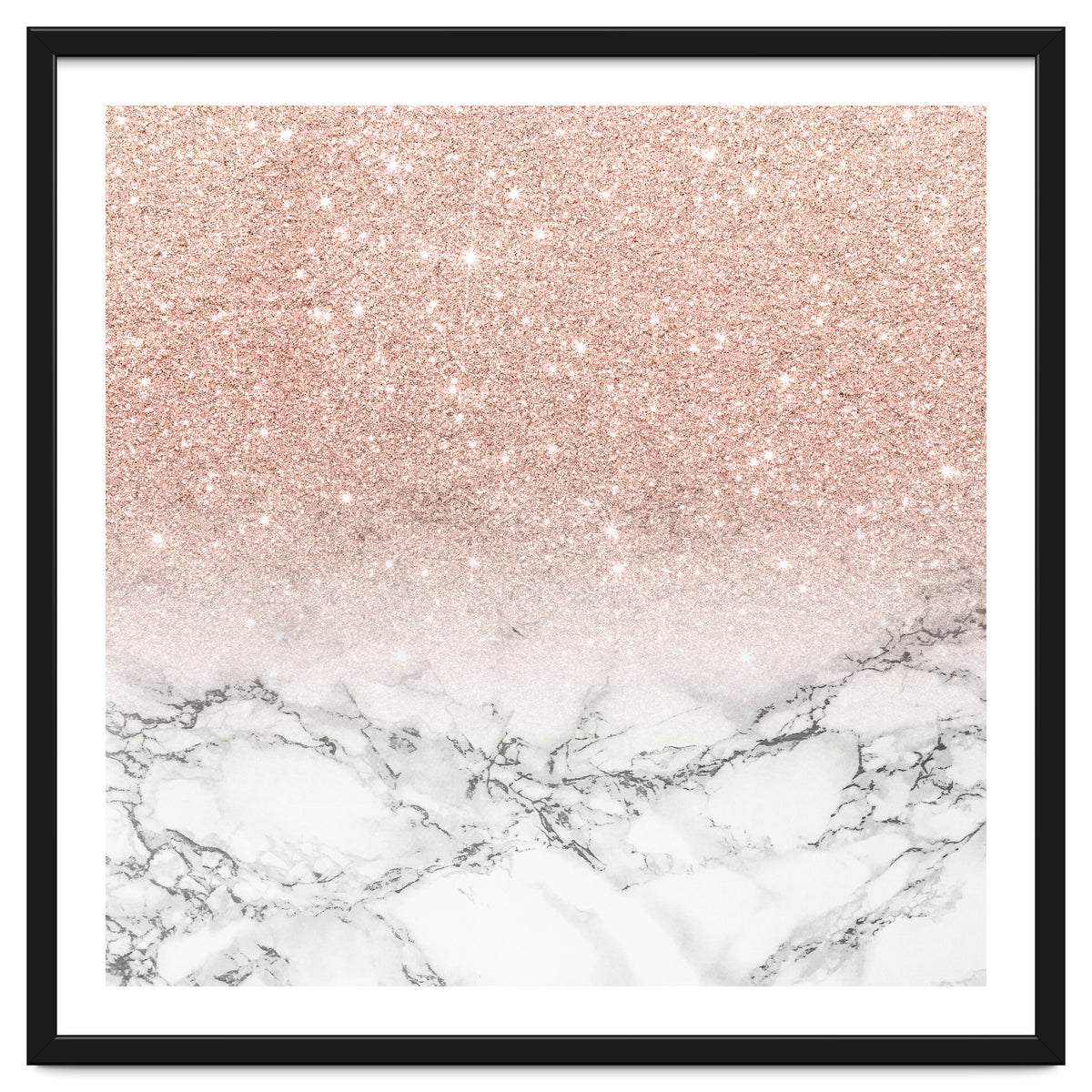 Modern faux rose gold pink glitter ombre white marble