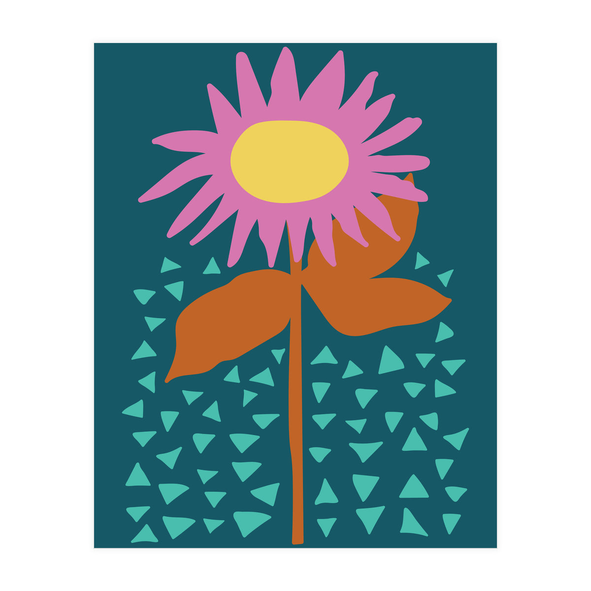 Pink Flower on Teal  (Print Only)