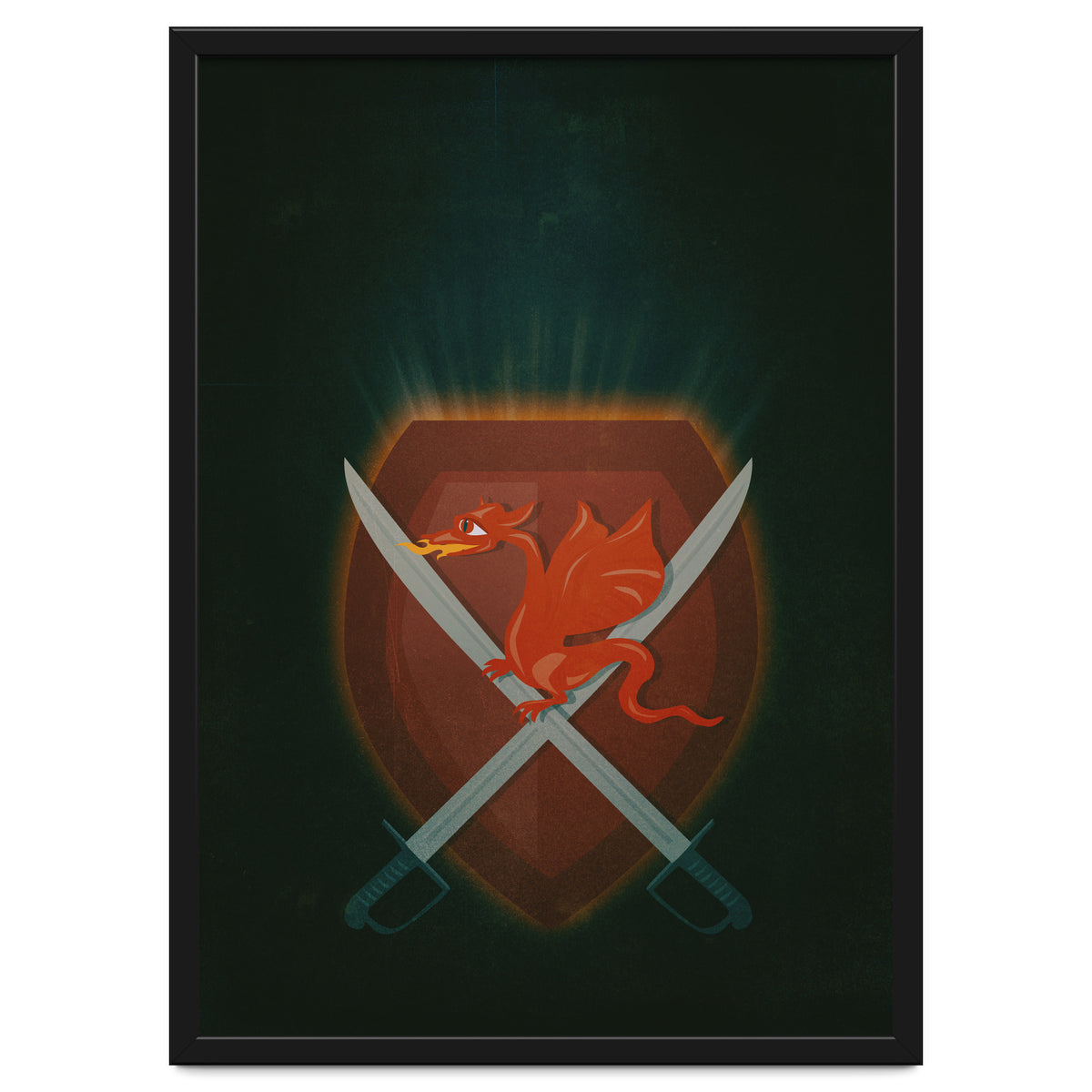 Heraldic dragon and cutlasses