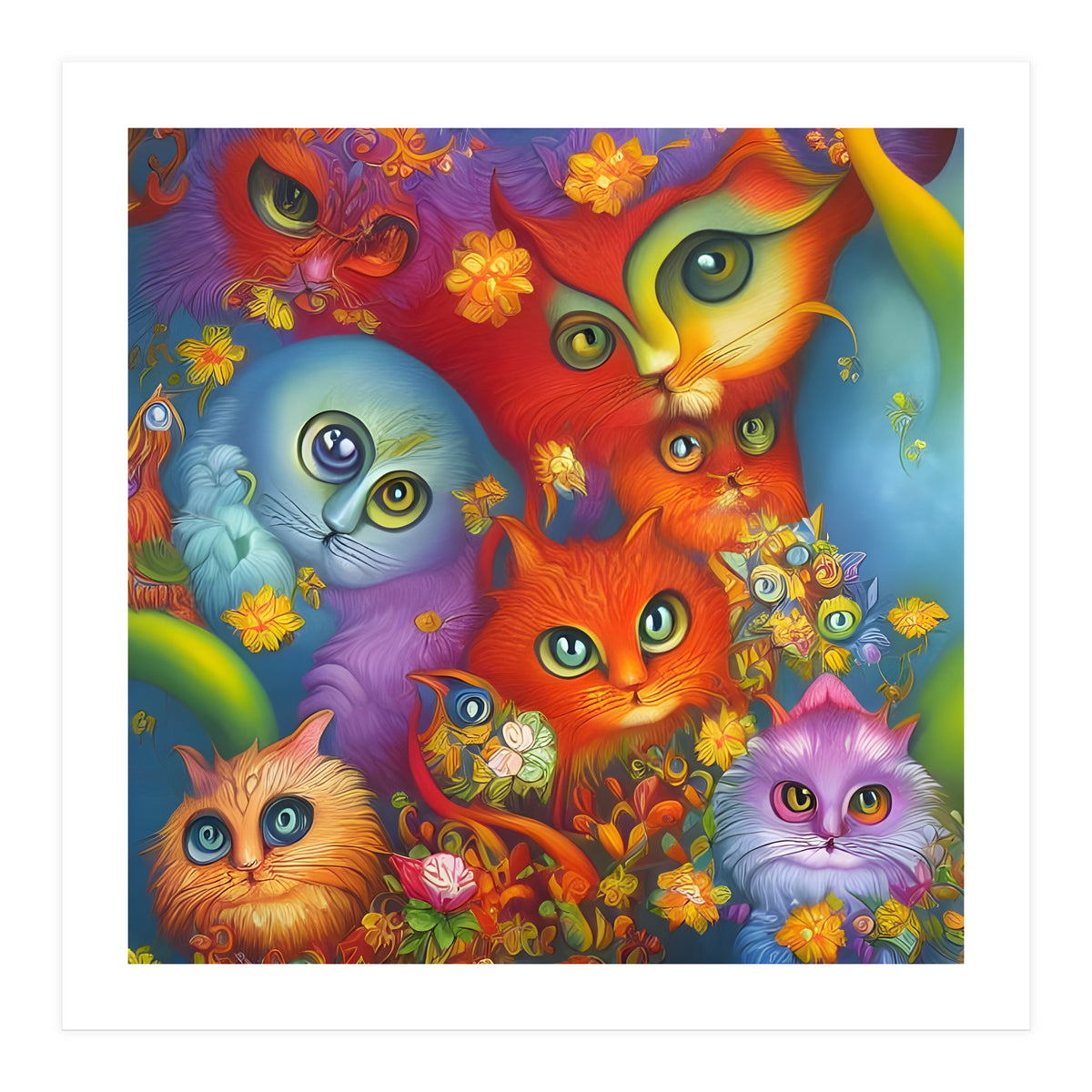 Colorful Crazy Kitty Cat Kitten Collage (Print Only)