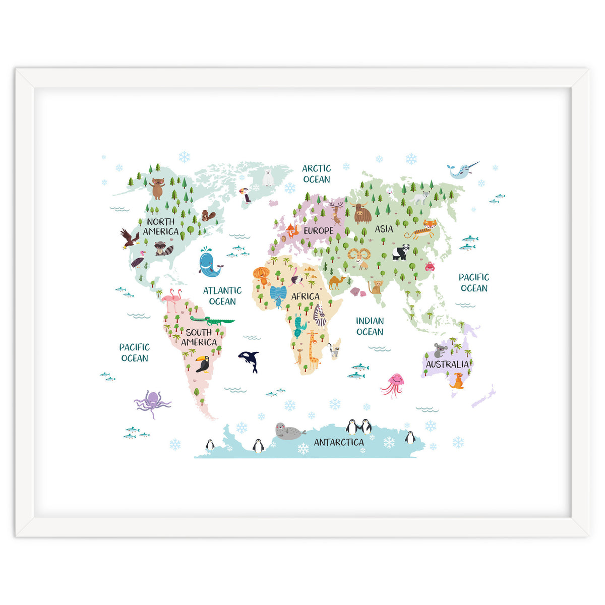 Pastel Animal World Map