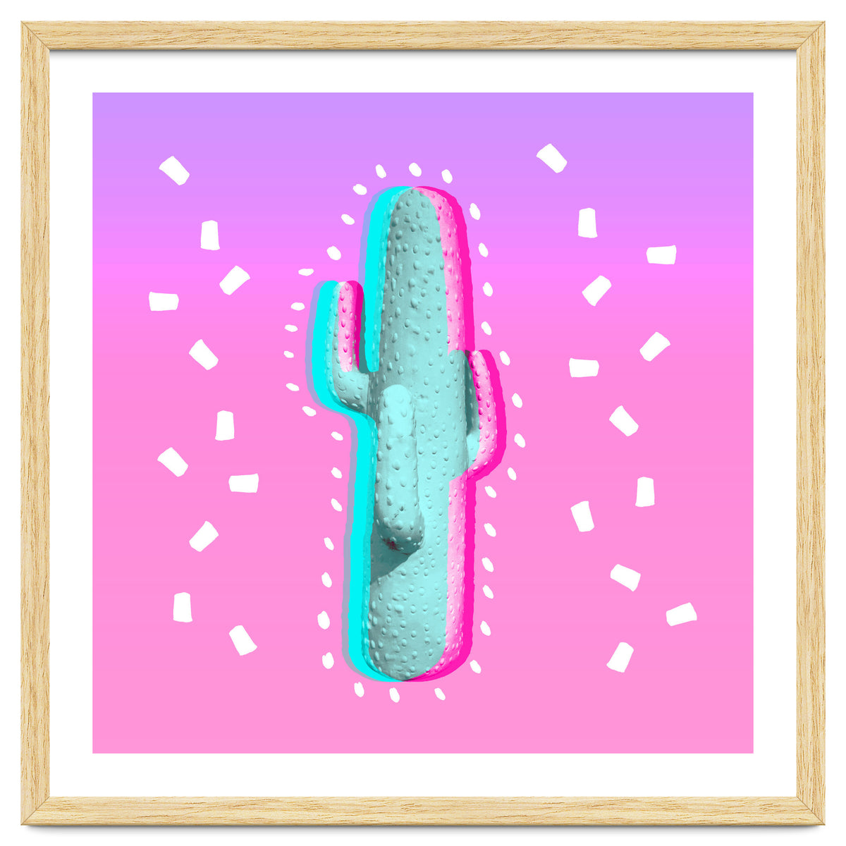 Modern 3 D Color Channel Cactus Photography Pink Purple Gradient 90's Pattern