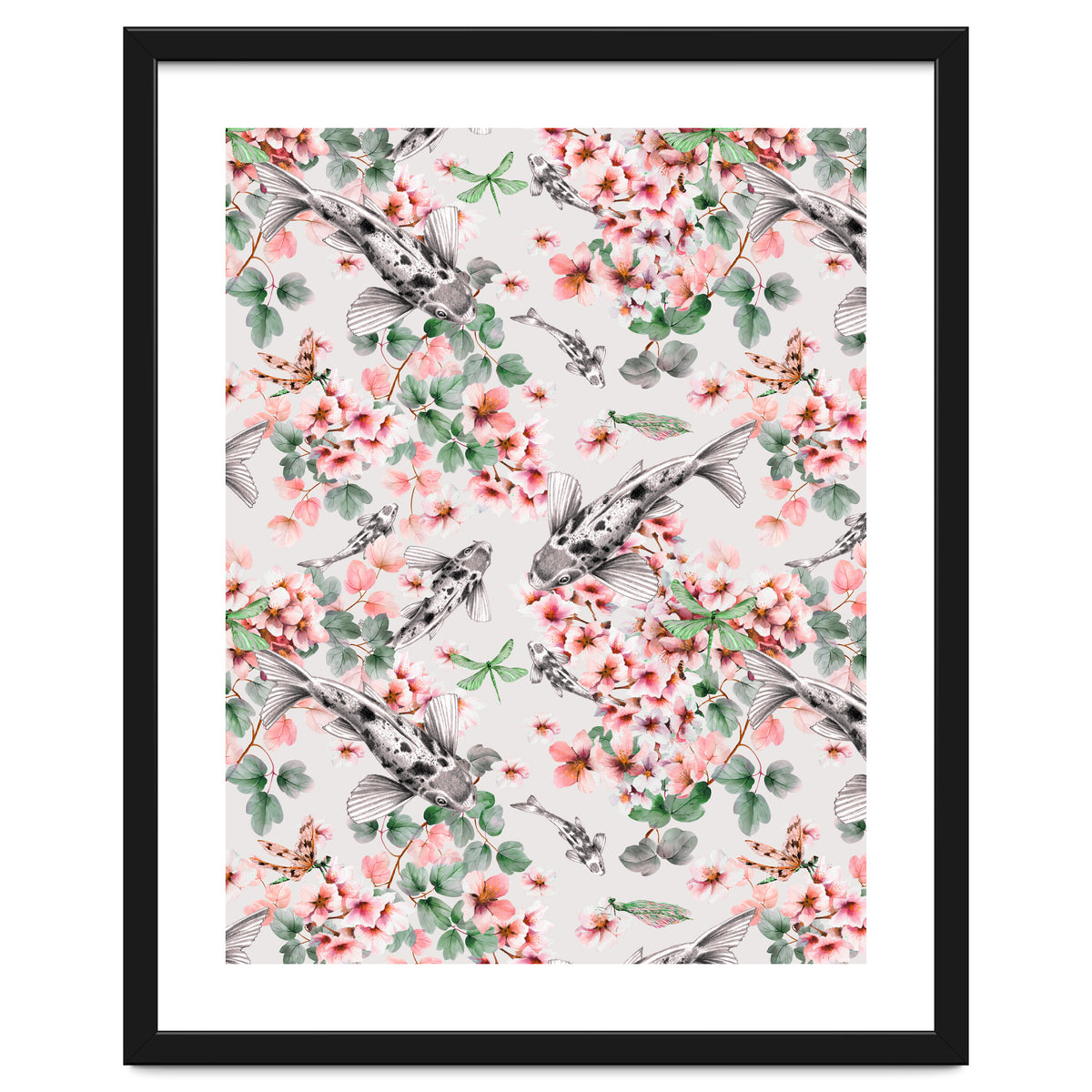 Asian fish among flowers