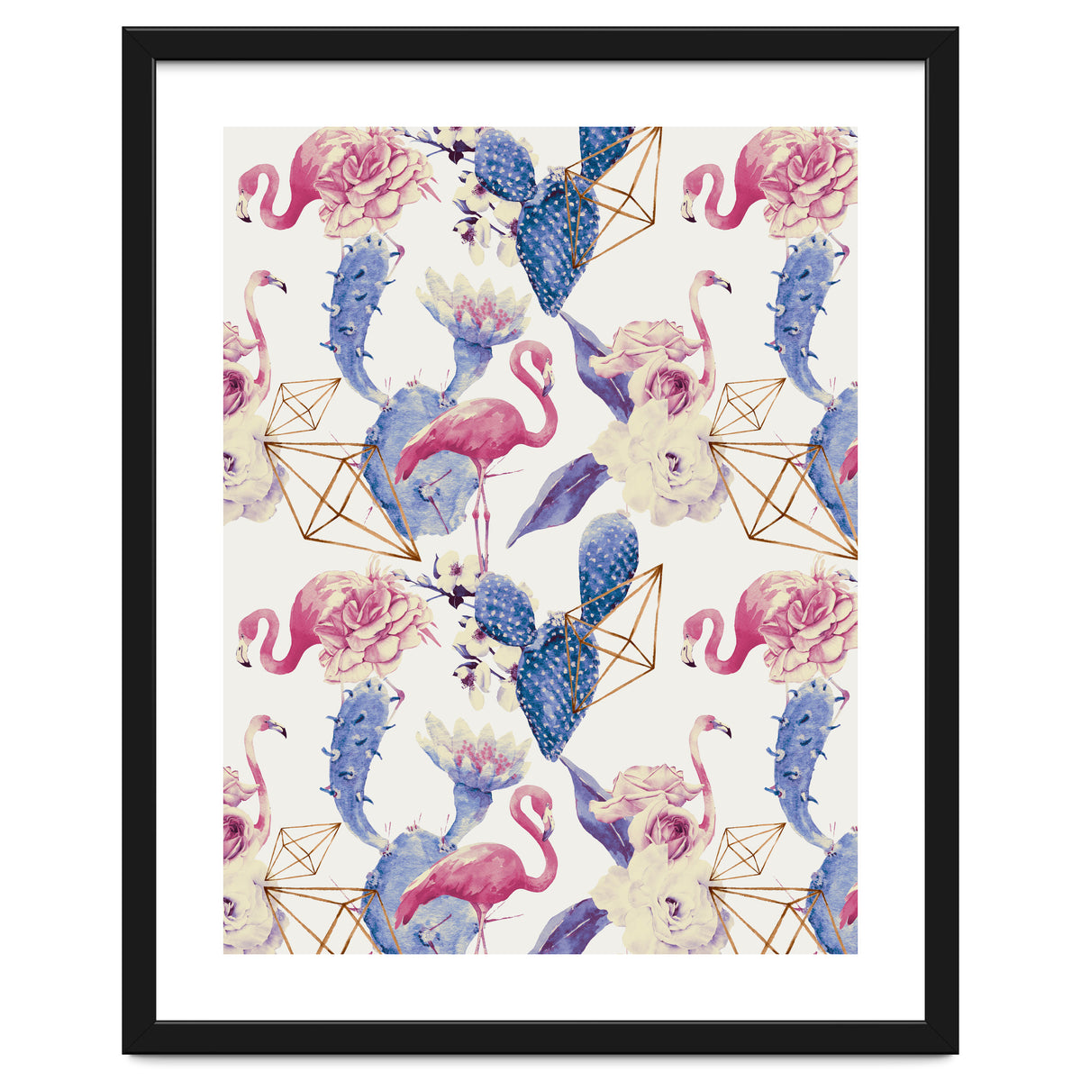 Flamingos, geometric and flowers 02