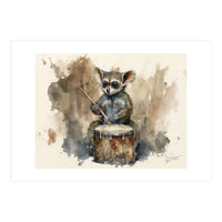 Bush Baby Playing Drum Watercolor Painting (Print Only)
