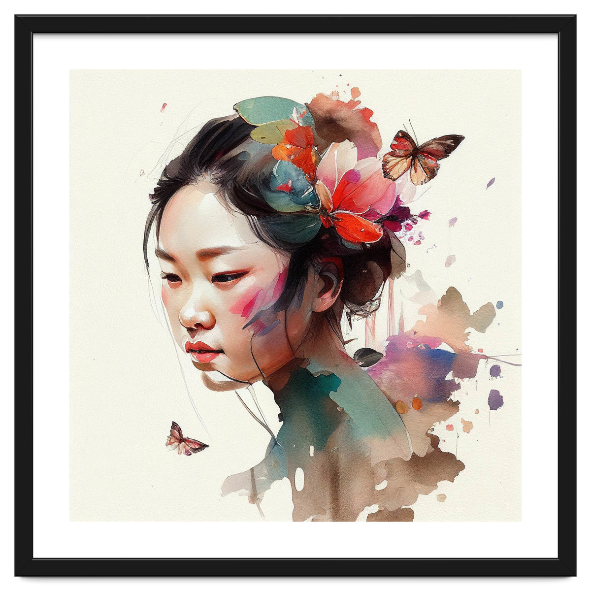 Watercolor Floral Asian Woman #4