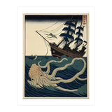 Giant Squid Attacking Ship Japanese Woodblock Print (Print Only) thumbnail