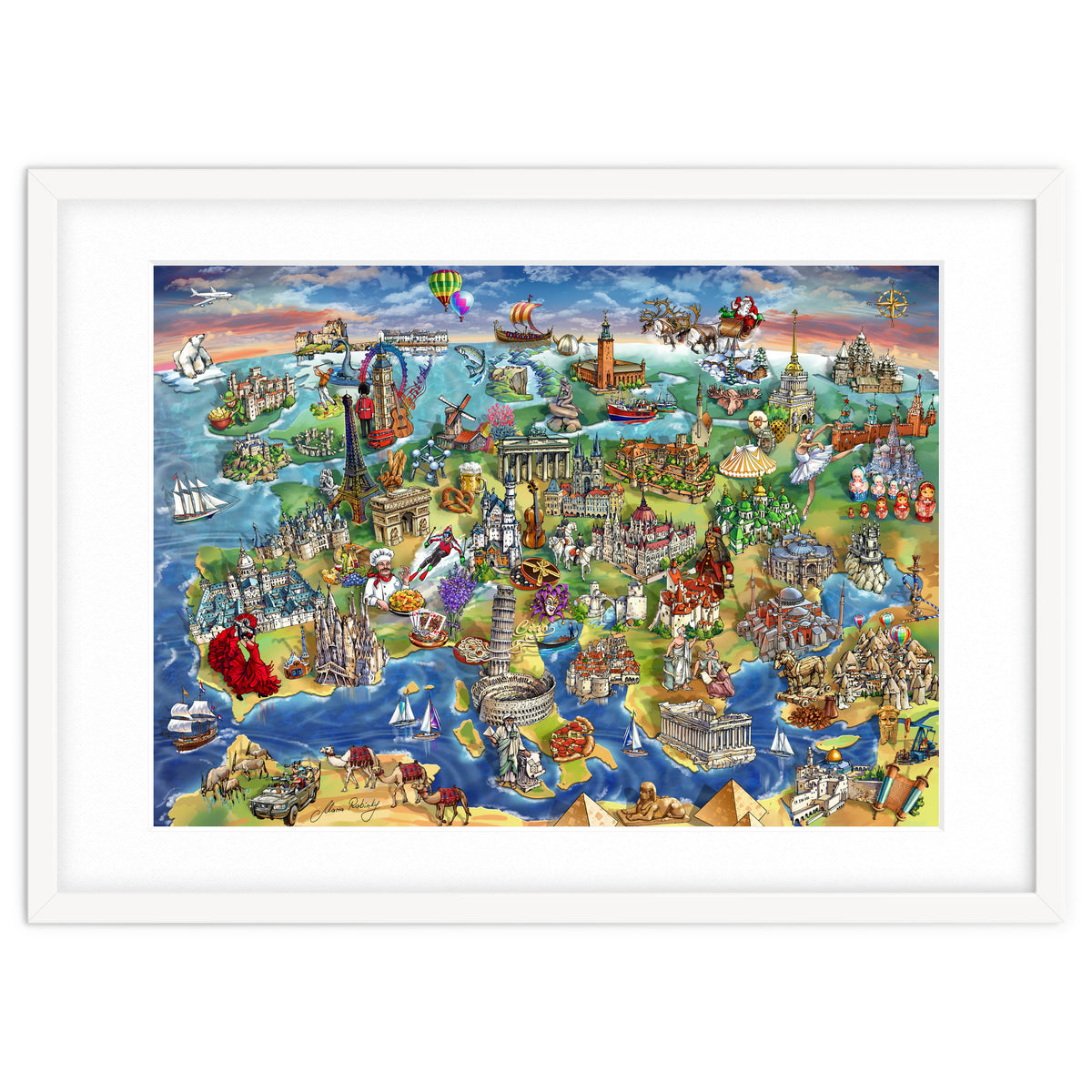 European World Wonders Illustrated Map