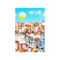 City Of Dreams, Italy Pastel Cityscape Painting, Architecture Buildings Abstract Illustration (Print Only)