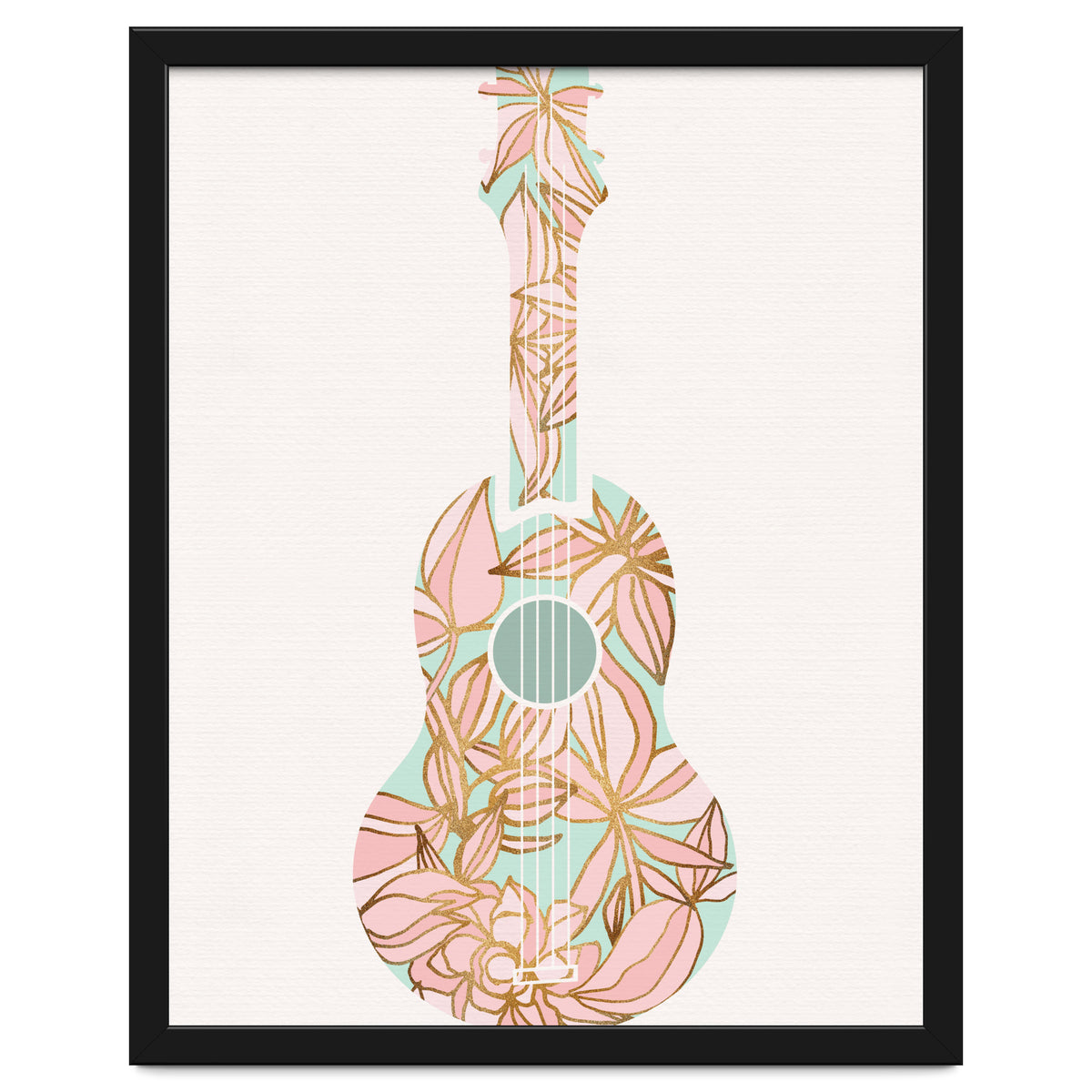 Aqua and Pink Floral Ukulele