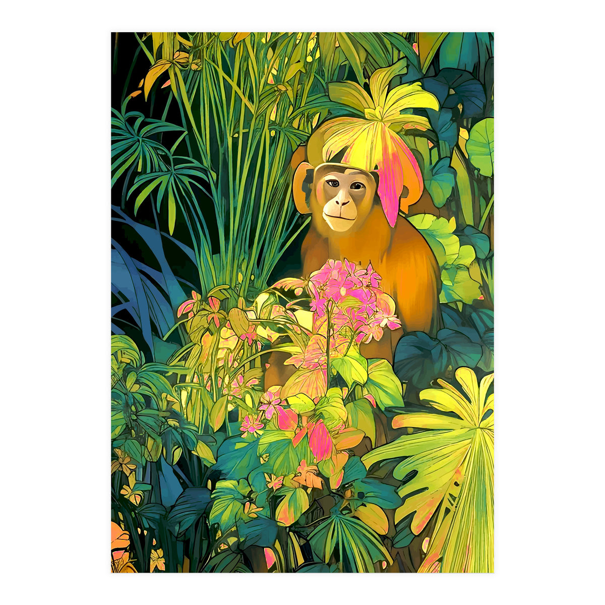 Daydreamer, Coming of Age Monkey Tropical Jungle Plants, Wildlife Botanical Nature Forest Bohemian Animals (Print Only)