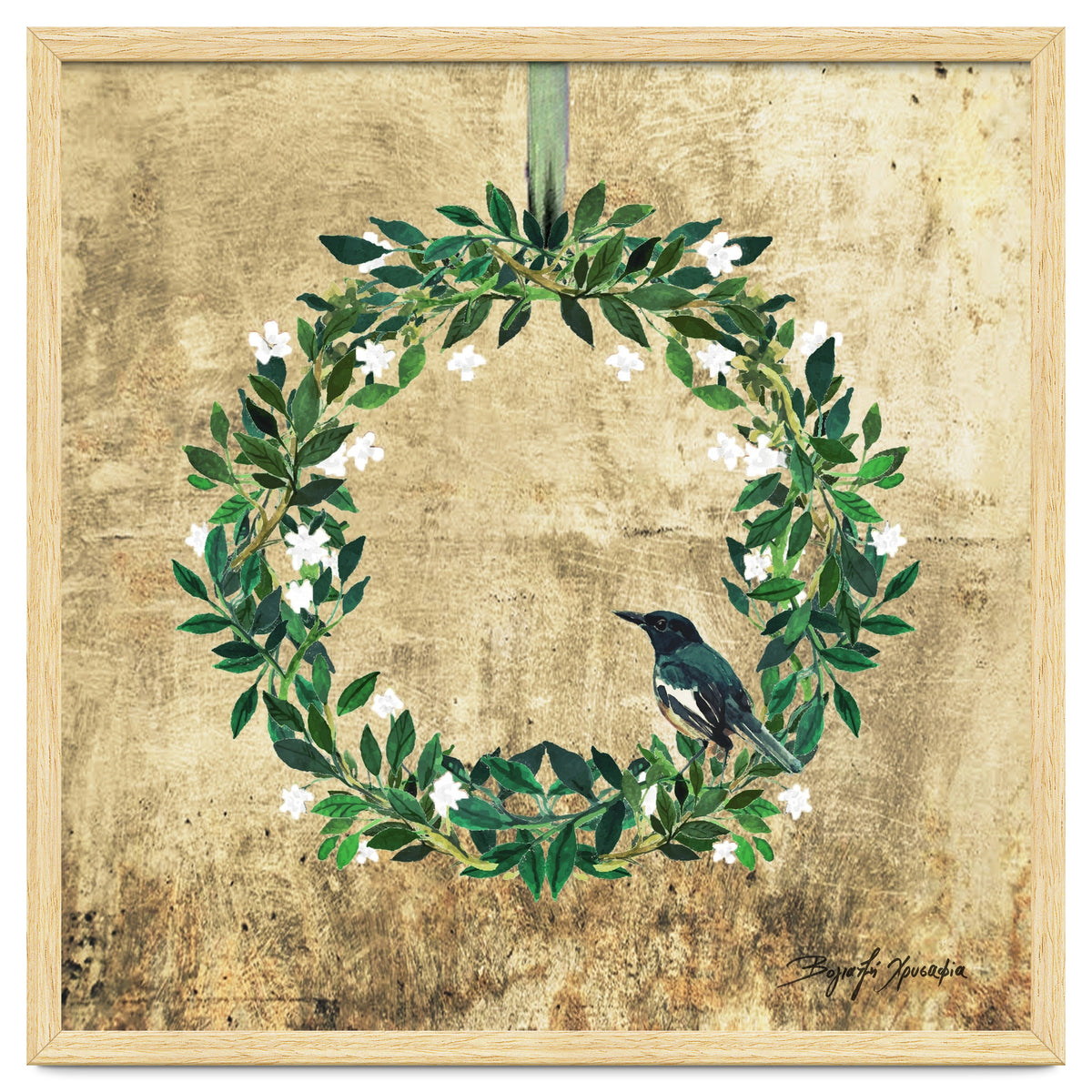 Wreath #White Flowers & Bird #Royal collection