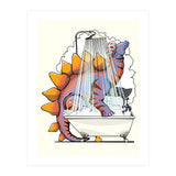 Dinosaur Stegosaurus in the Shower, funny bathroom humour (Print Only) thumbnail