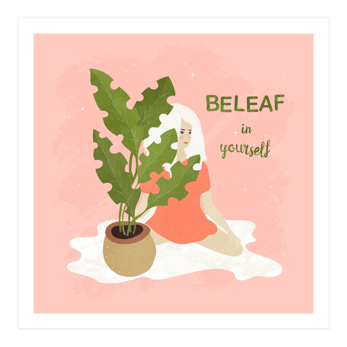 House Plant With A White Hair Girl (Print Only)