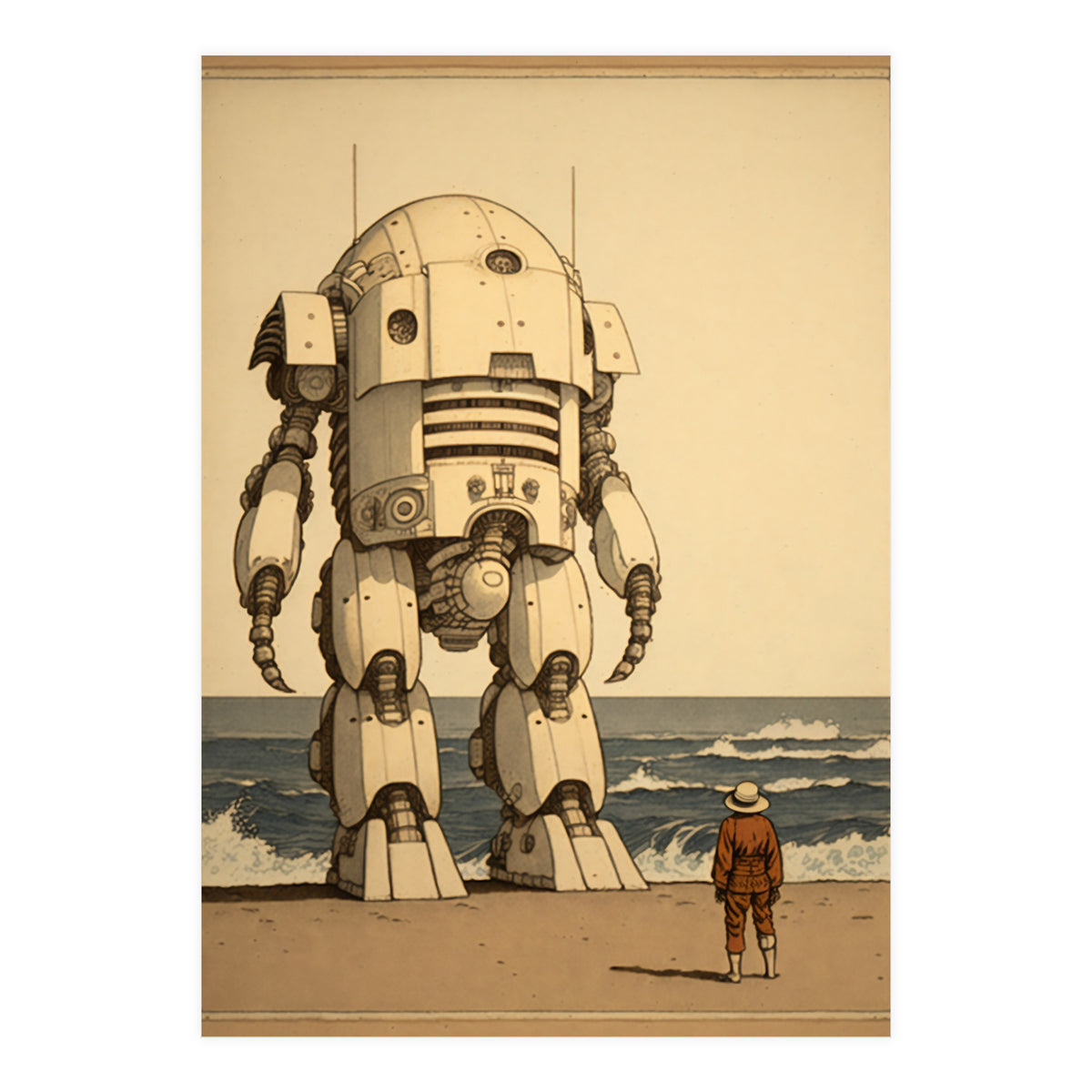 Giant Robot Japanese Woodblock Print (Print Only)