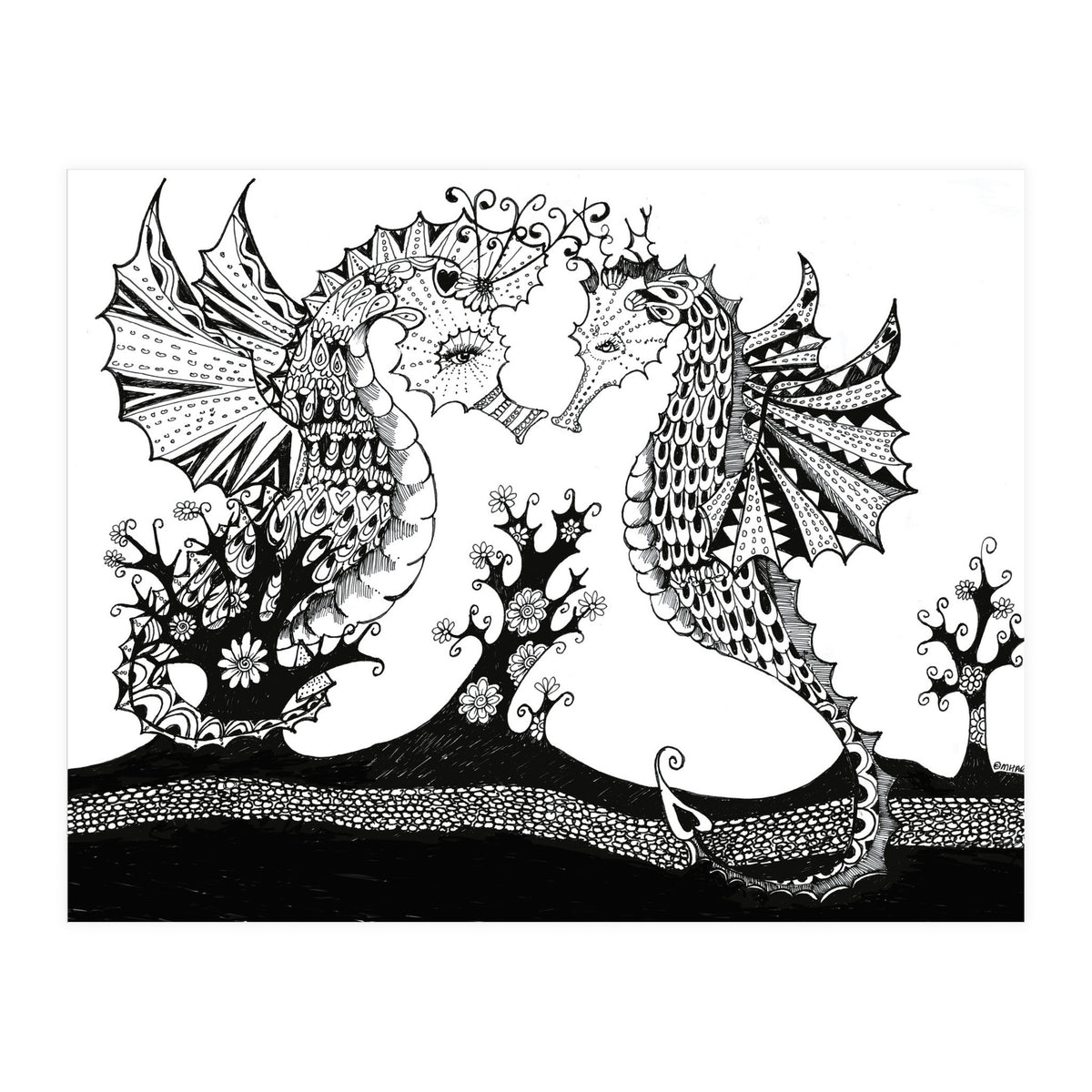 Seahorse Dragons Love Illustration (Print Only)