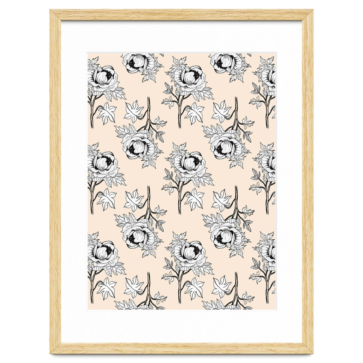 Drawing pattern of roses to pencil on beige