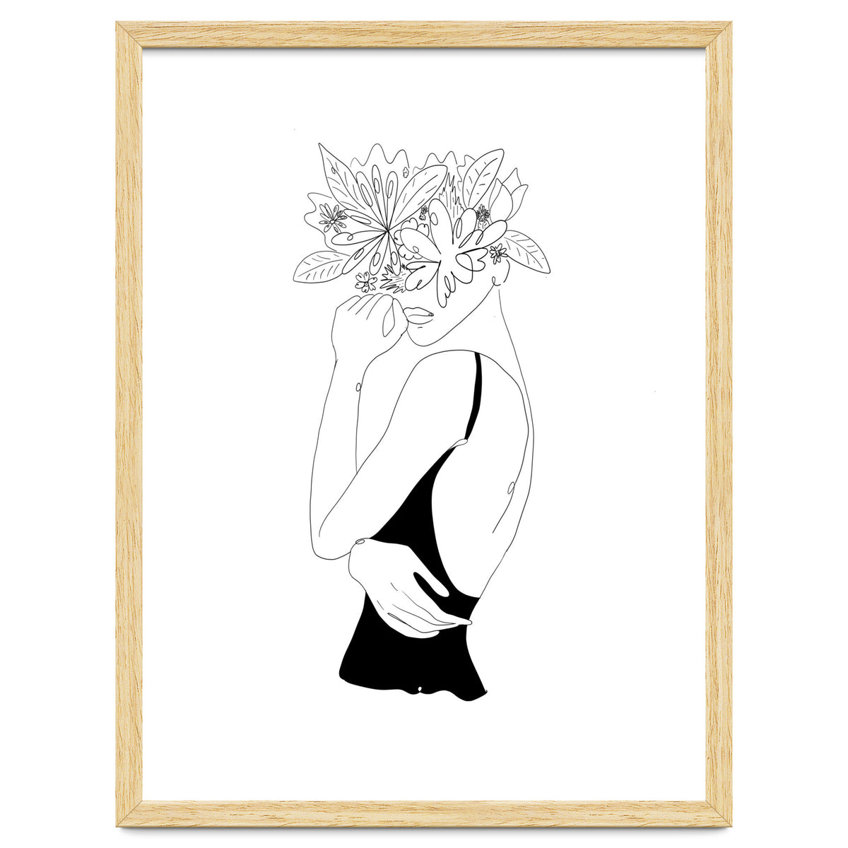 Line Drawing Girl with Flowers