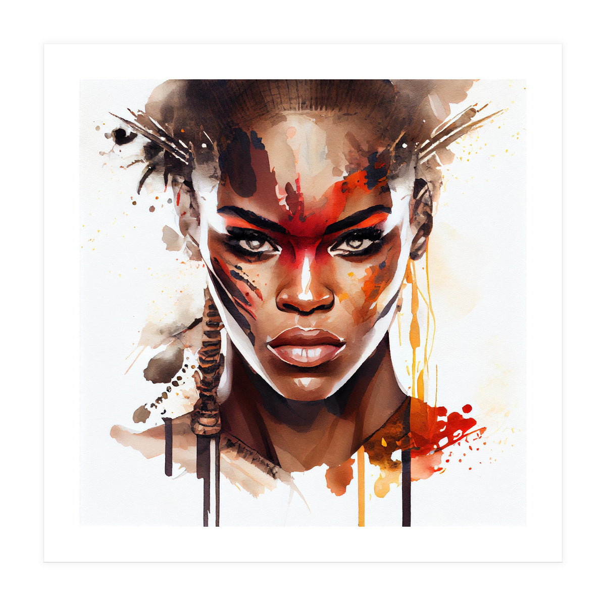 Watercolor African Warrior Woman #3 (Print Only)