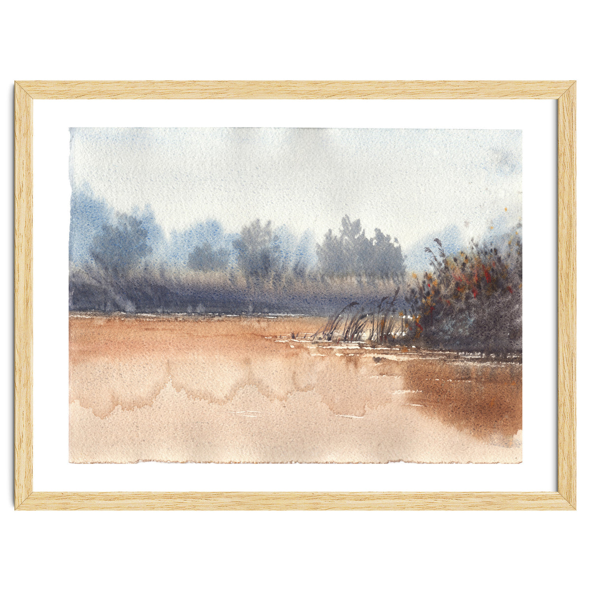 Landscape painting watercolor. Foggy