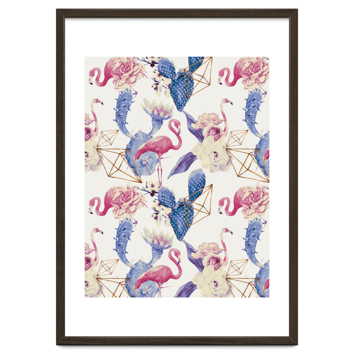 Flamingos, geometric and flowers 02