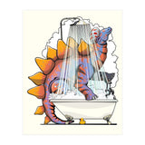 Dinosaur Stegosaurus in the Shower, funny bathroom humour (Print Only) thumbnail