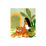 Just You & Me | Tiger Urban Jungle Friendship | Wild Cat Bohemian Black Woman with Pet (Print Only) thumbnail